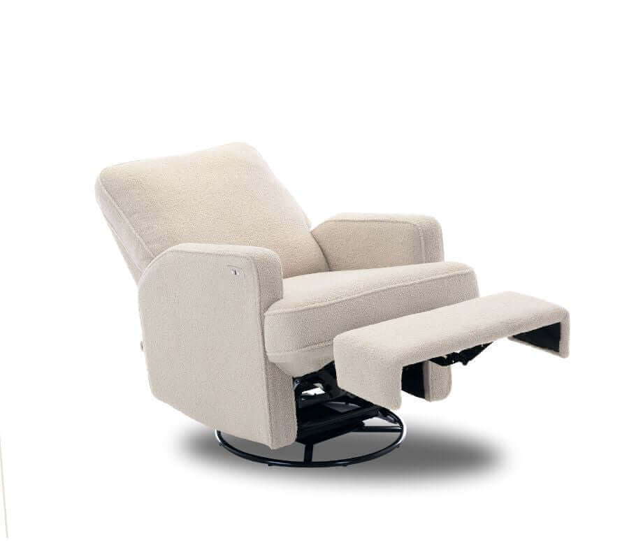 Madison Electric Swivel Glider Recliner Chair – Teddy Fabric - Ivory - White Background