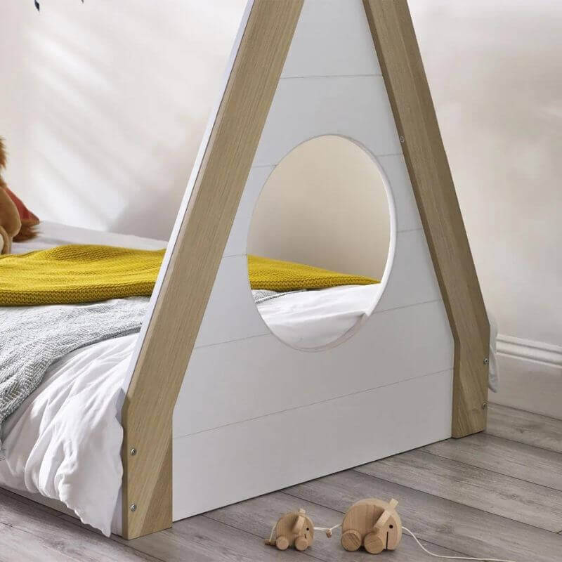 Bottom Side view Julian Bowen Festival Tent Bed - Pale Wood & White - Bedroom Setting