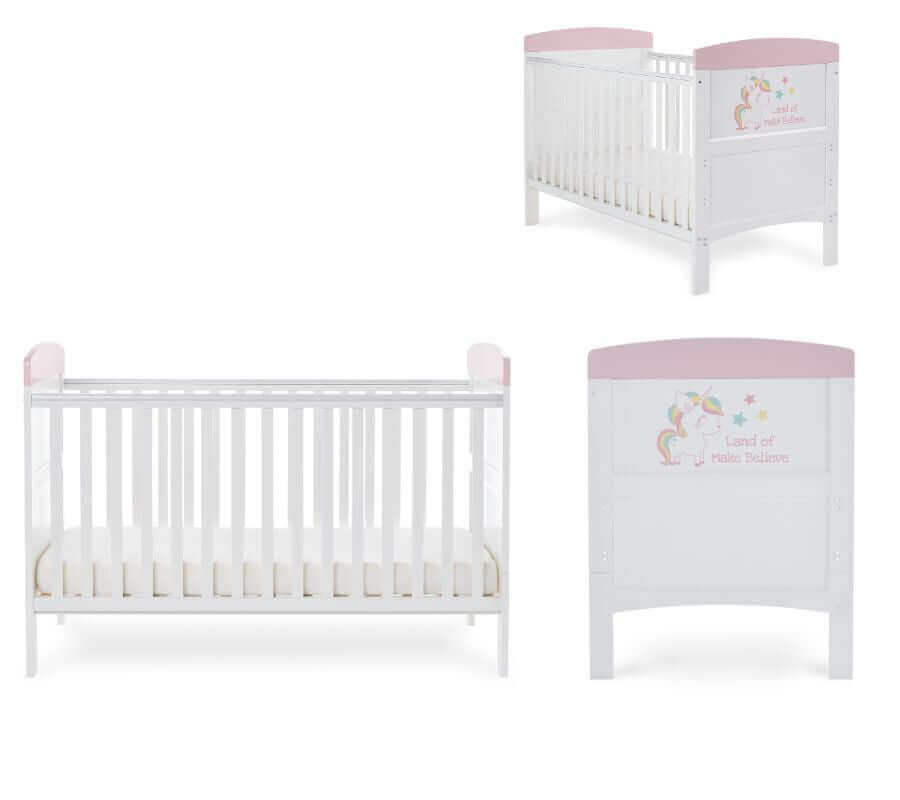 Grace Inspire Cot Bed & Fibre Mattress - Unicorn - White Background