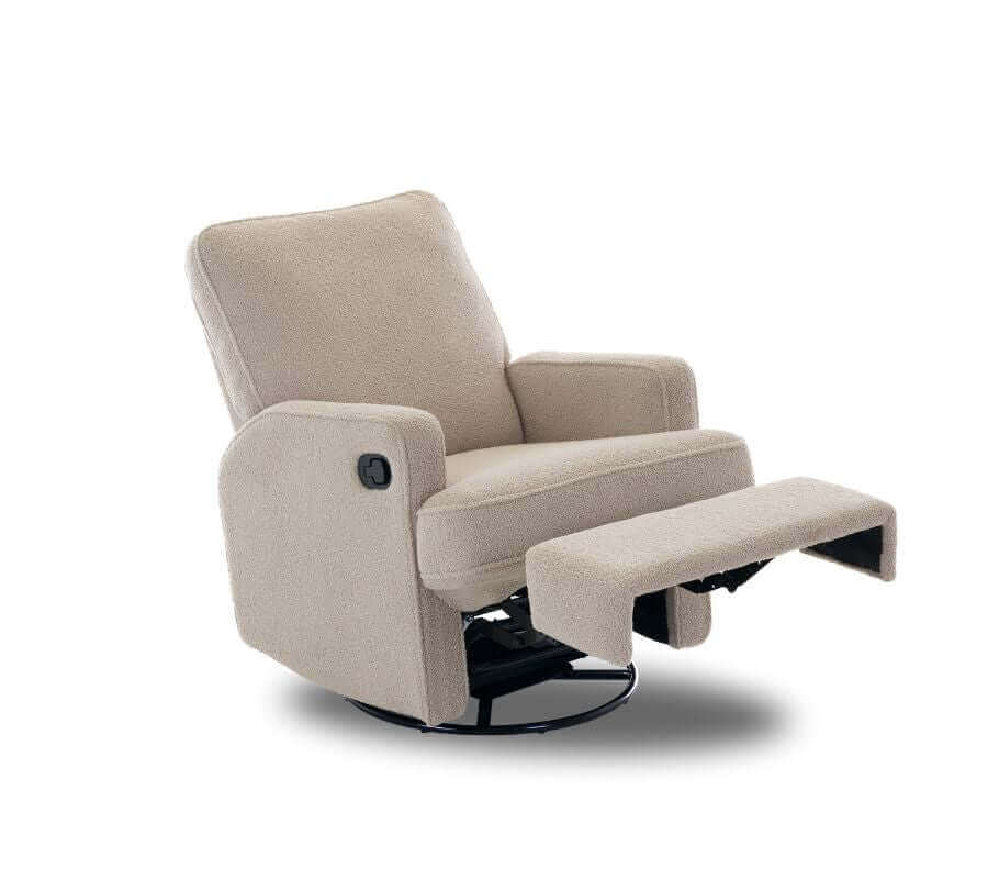 Madison Swivel Glider Recliner Chair – Teddy Fabric - Truffle - White Background