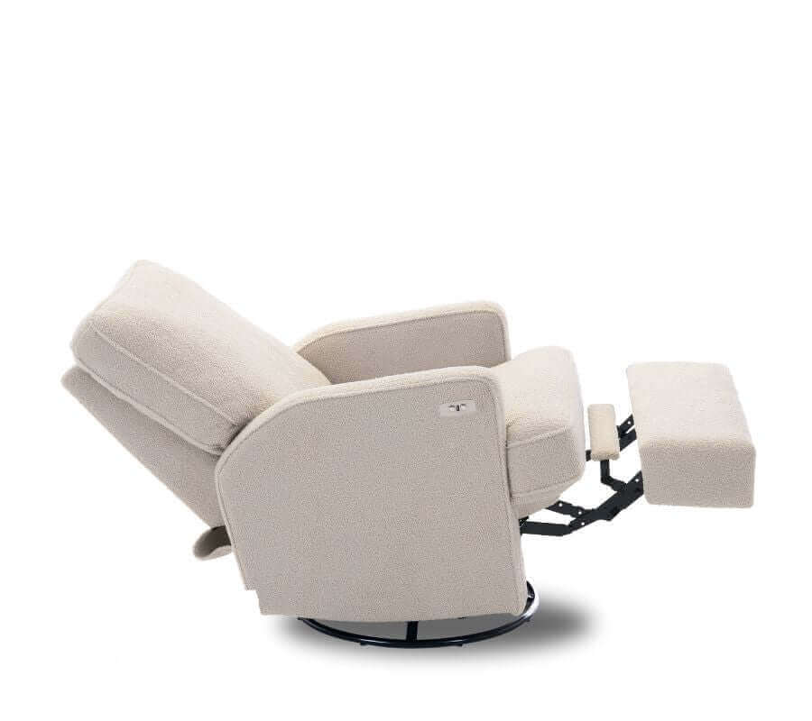 Madison Electric Swivel Glider Recliner Chair – Teddy Fabric - Ivory - White Background