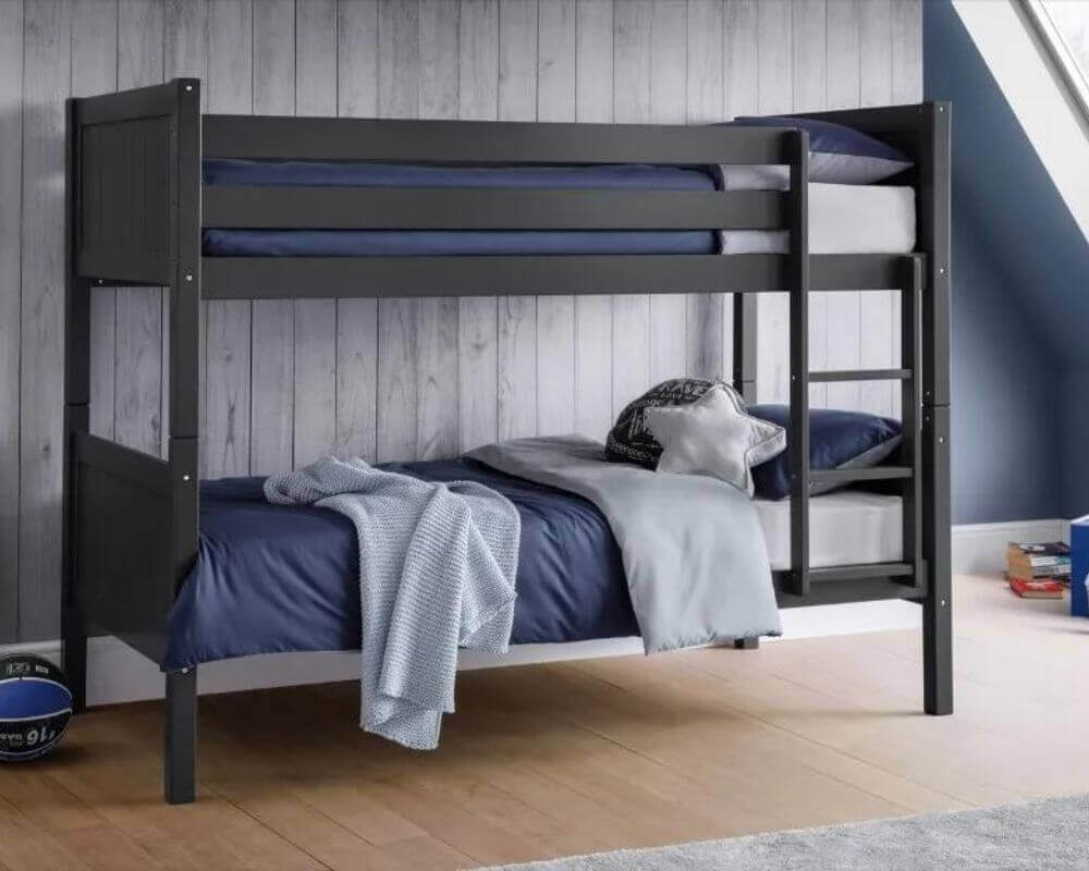 Front View - Julian Bowen Anthracite Bella Bunk Bed - Bedroom Setting