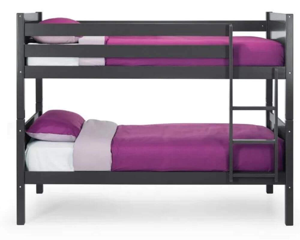 Front View - Julian Bowen Anthracite Bella Bunk Bed - White Background