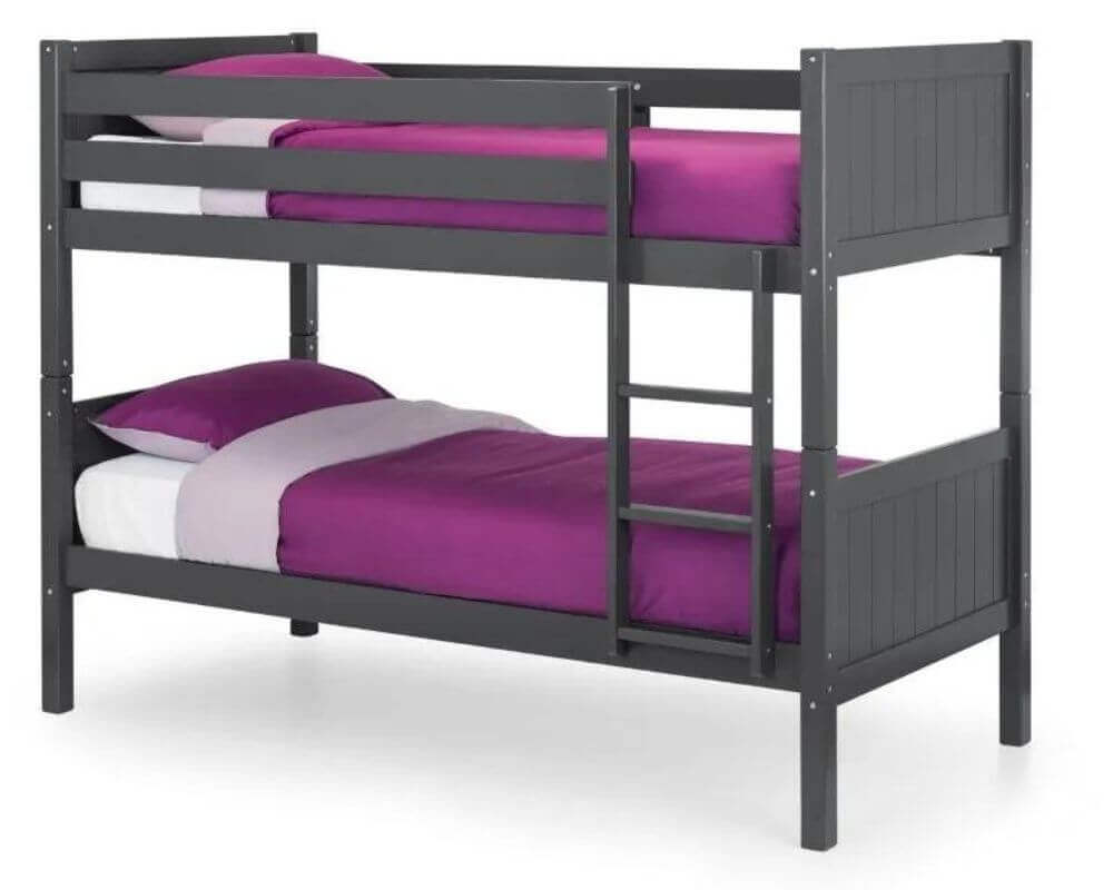 Front Side Angle View - Julian Bowen Anthracite Bella Bunk Bed - White Background