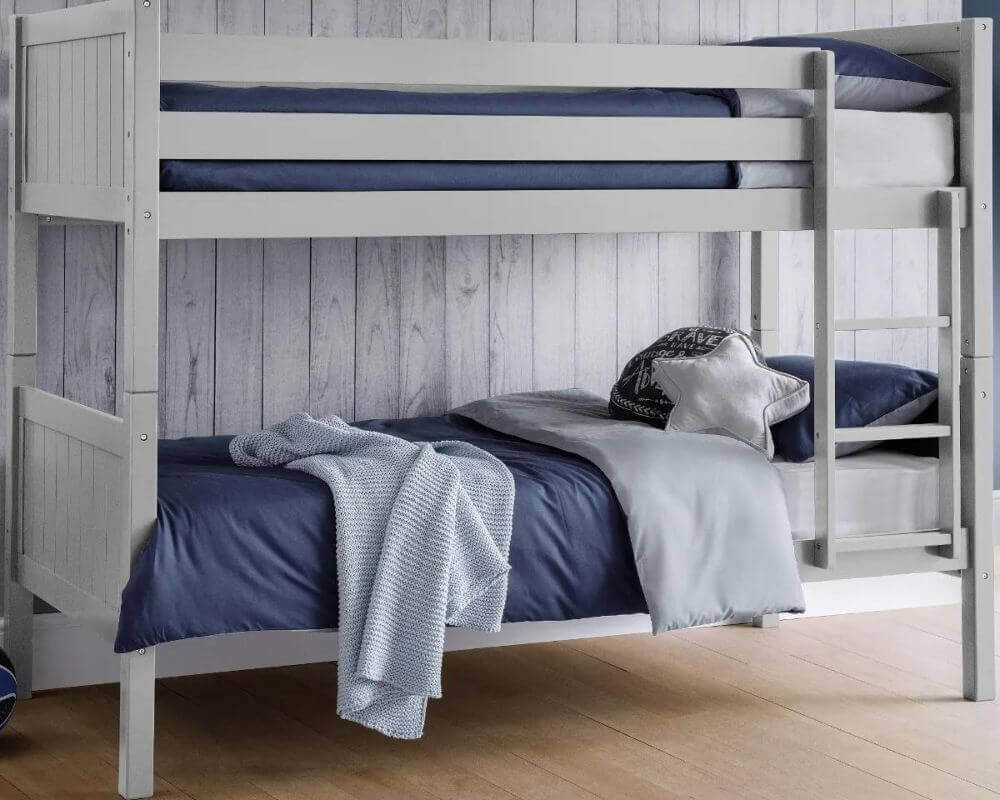 Front View - Julian Bowen Dove Grey Bella Bunk Bed - Bedroom Setting