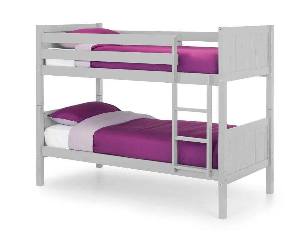 Front Side Angle View - Julian Bowen Dove Grey Bella Bunk Bed - White Background