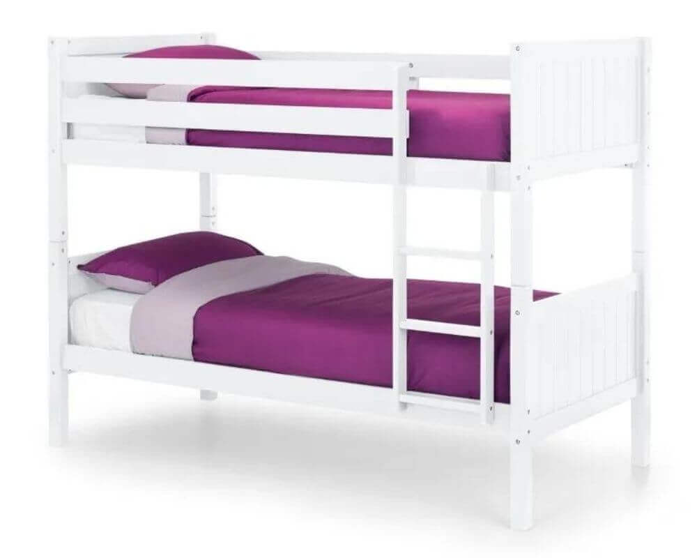 Front Side Angle View - Julian Bowen White Bella Bunk Bed - White Background