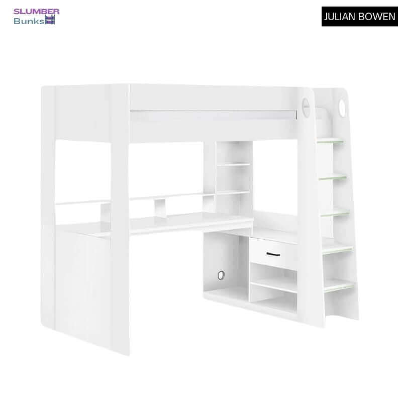 Julian Bowen Blaze Gaming Highsleeper Bunk Bed - White - Front Side View - White Background