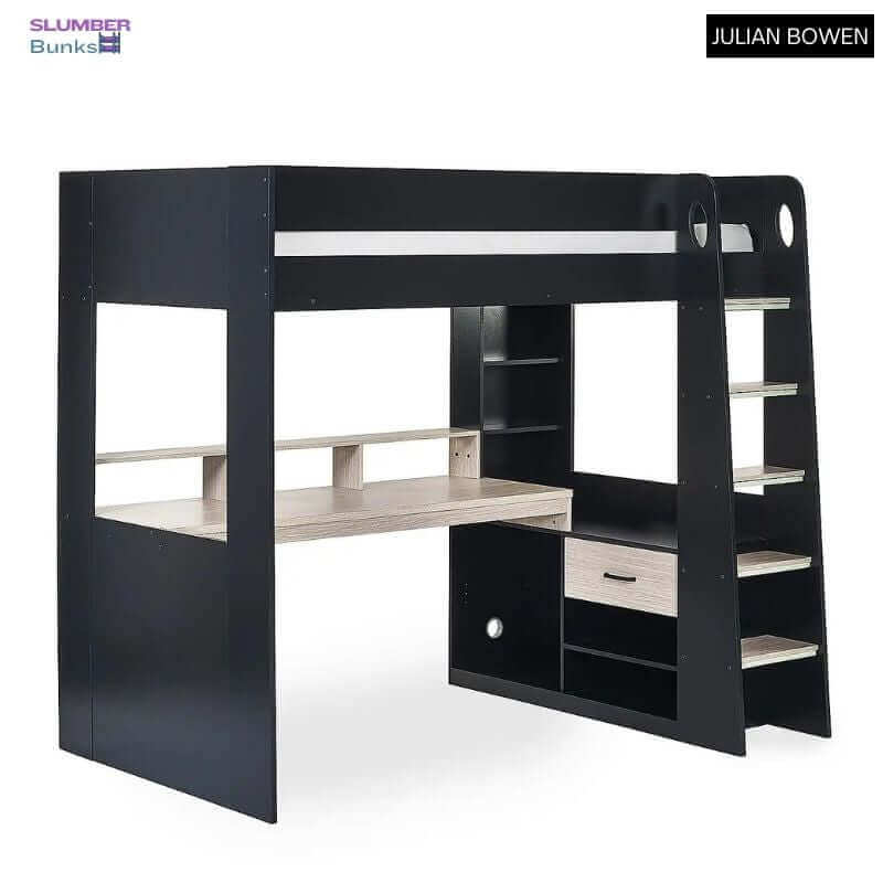 Julian Bowen Blaze Gaming Highsleeper Bunk Bed - Black/Pale Wood - Front Side View - White Background