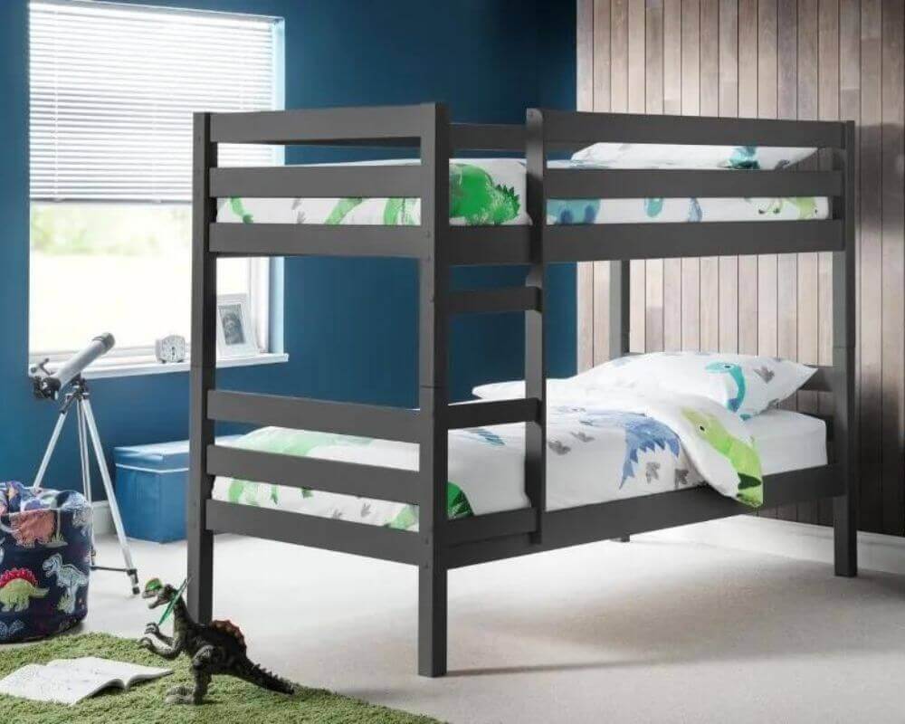 Front Side Angle View - Camden Bunk Bed - Bedroom Setting - Anthracite