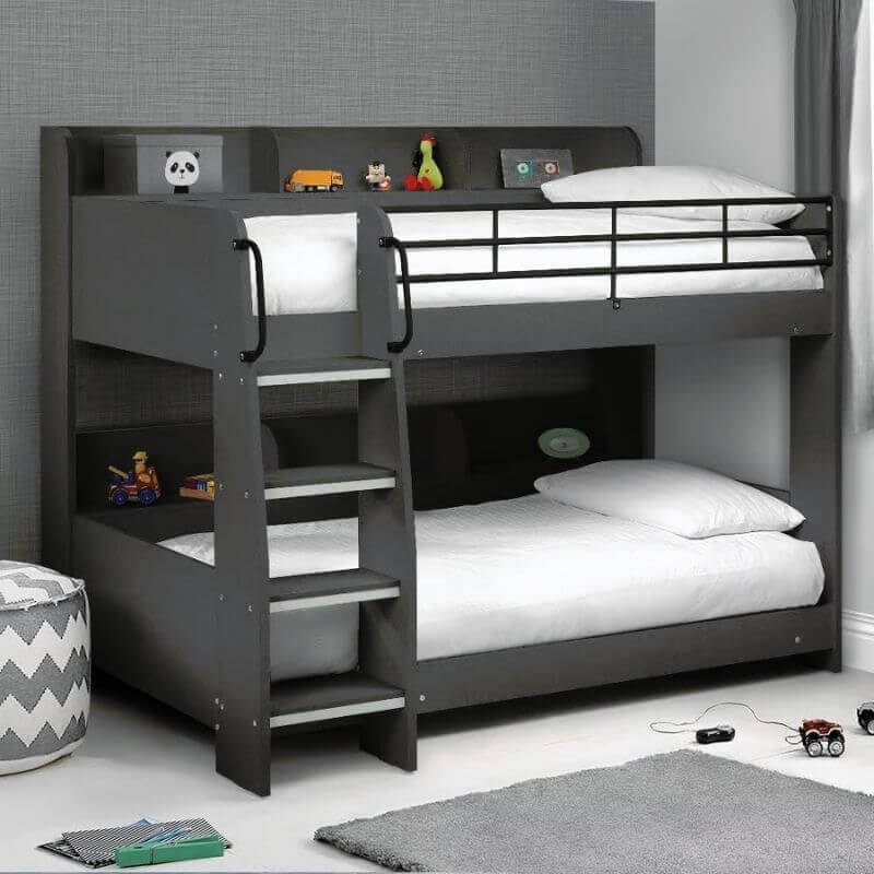 Julian Bowen Domino Bunk Bed - Anthracite - Front Side View - Bedroom Setting