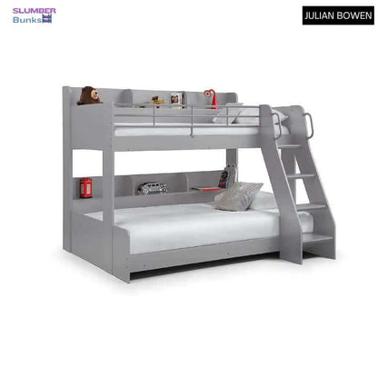 Julian Bowen Domino Triple Sleeper Bunk Beds - Light Grey - Front Side View - White Background