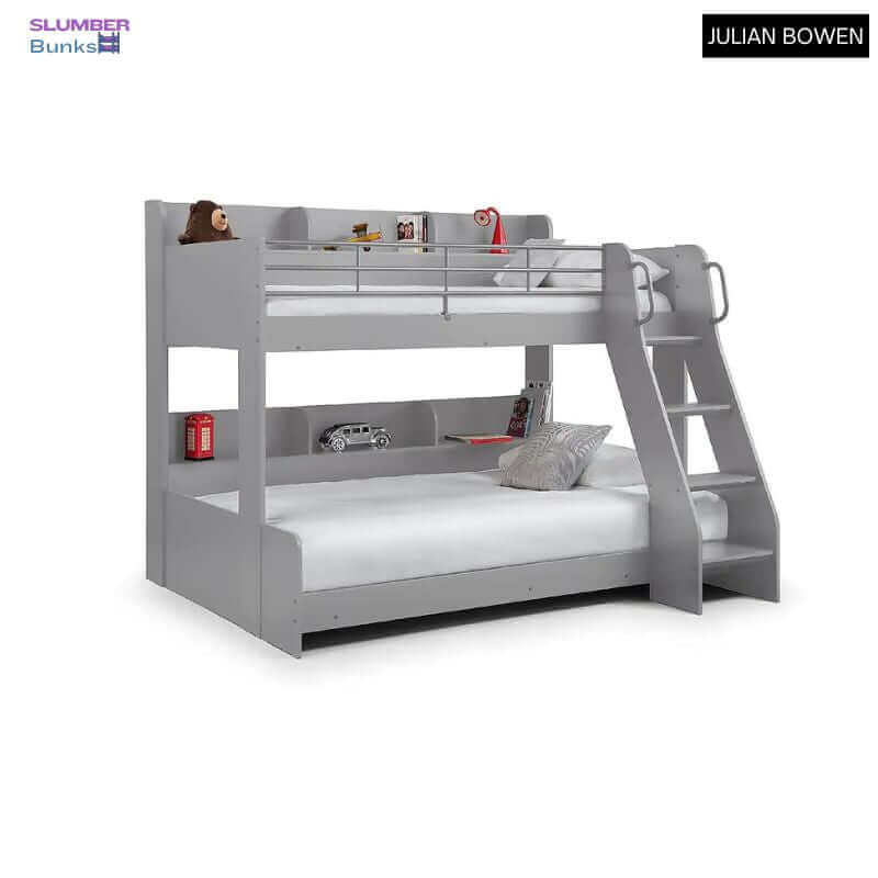 Julian Bowen Domino Triple Sleeper Bunk Beds- Light Grey - Front Side View - White Background