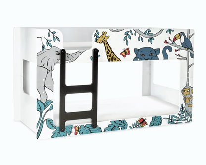 Safari White Animal Graphic Kids Wooden Bunk Bed Frame - 3ft Single