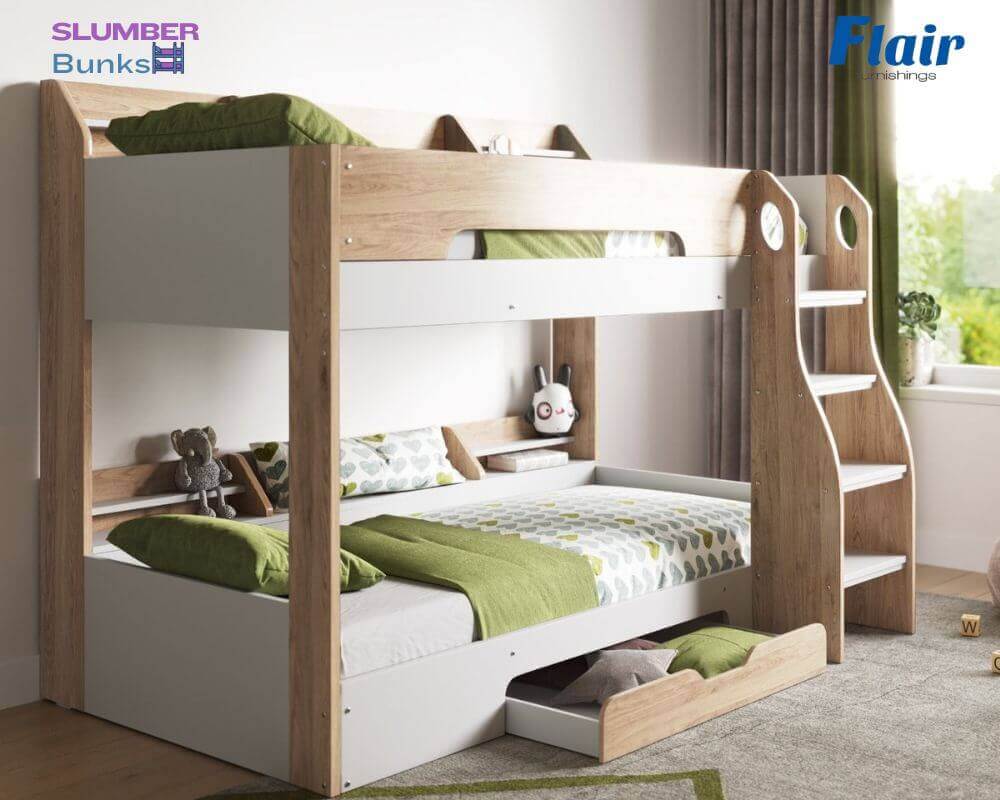 Flair Flick Bunk Beds - Oak Bunk Bed - Front Side View - Bedroom Setting