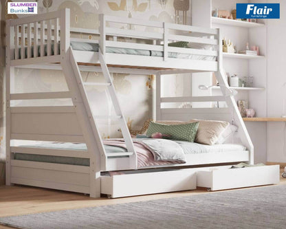 Flair Ollie Triple Bunk Bed - White - Front Side View - Bedroom Setting