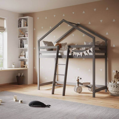 Grey Nook House Mid-sleeper Wooden Bed - Bedroom Setting