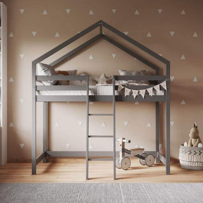 Grey Nook House Mid-sleeper Wooden Bed - Bedroom Setting