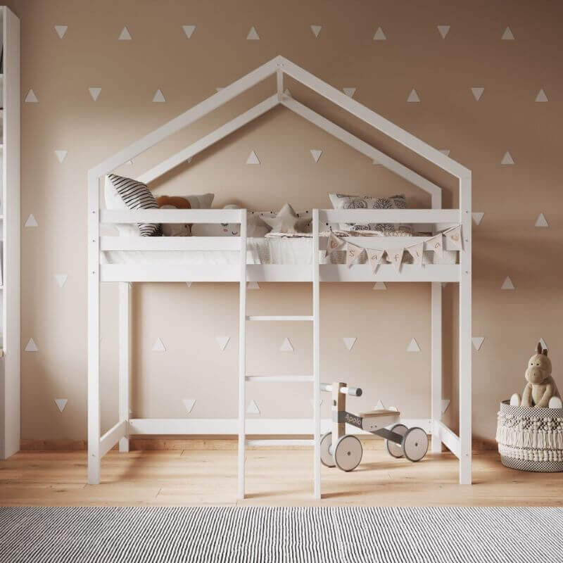 White Nook House Mid-sleeper Wooden Bed - Bedroom Setting