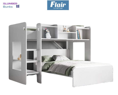 Flair Wizard L-Shaped Triple Sleeper Bunk Bed - White - Front Side View - White Background