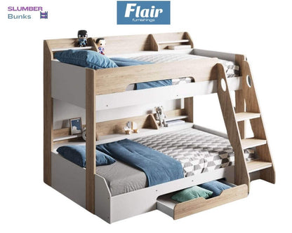 Flair Furnishings - Flick Triple-sleep Bunk Beds - Oak - Front Side View - White Background