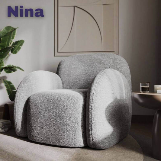 Front Room View-Grey Nina Boucle Teddy Accent Chair