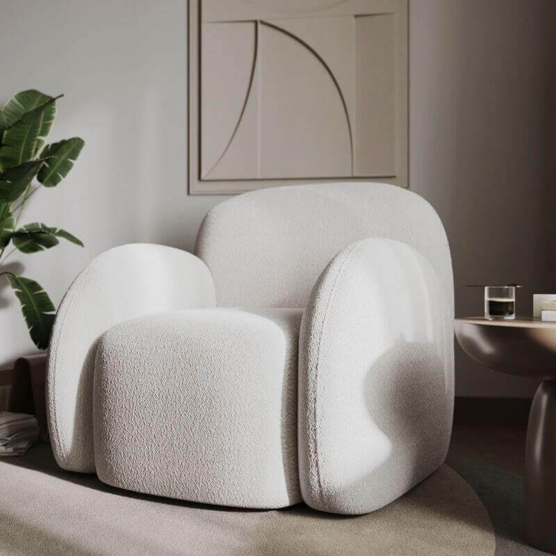 Front Room View-White Nina Boucle Teddy Accent Chair