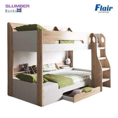 Flair Flick Bunk Beds - Oak Bunk Bed - Front Side View - White Background