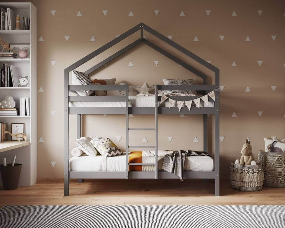 Flair Grey Nest House Bunk Bed - Bedroom View