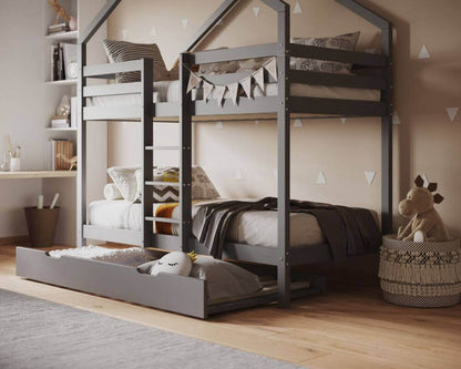 Flair Grey Nest House Bunk Bed - With Under Storage Draw - Bedroom View