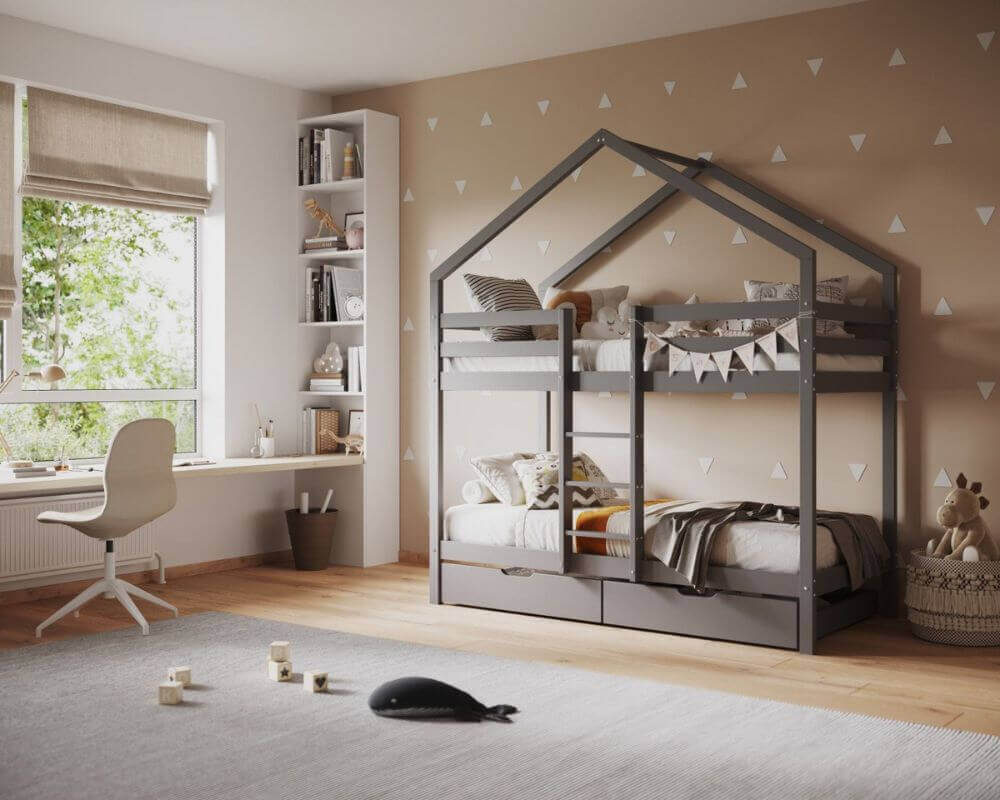 Flair Grey Nest House Bunk Bed - Bedroom View