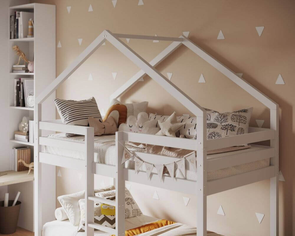 Flair White Nest House Bunk Bed - Top Bunk View - Bedroom View