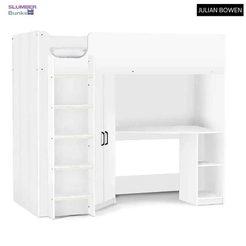 Julian Bowen Hercules High Sleeper Bunk Bed - White - Front Side View - White Background