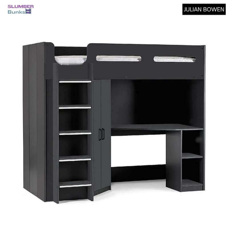 Julian Bowen Hercules High Sleeper Bunk Bed - Anthracite - Front Side View - White Background