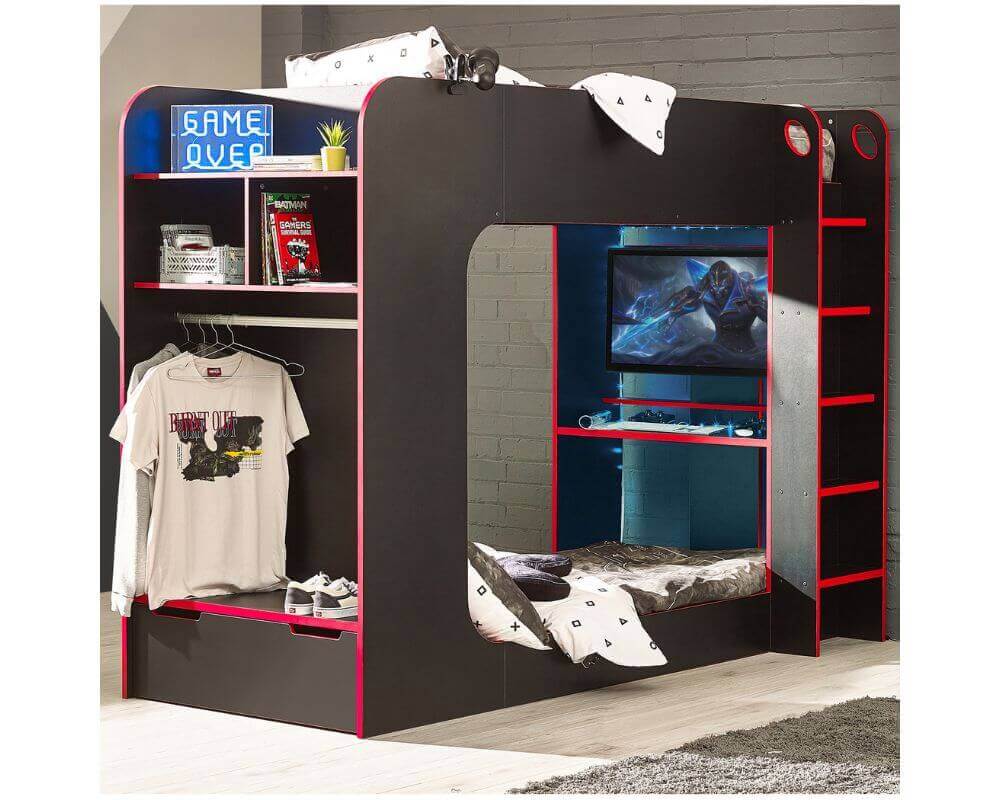 Impact Black Wooden Storage Gaming Bed - Bedroom View