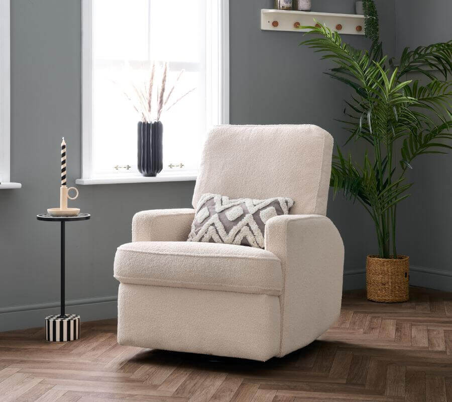 Madison Electric Swivel Glider Recliner Chair – Teddy Fabric - Ivory