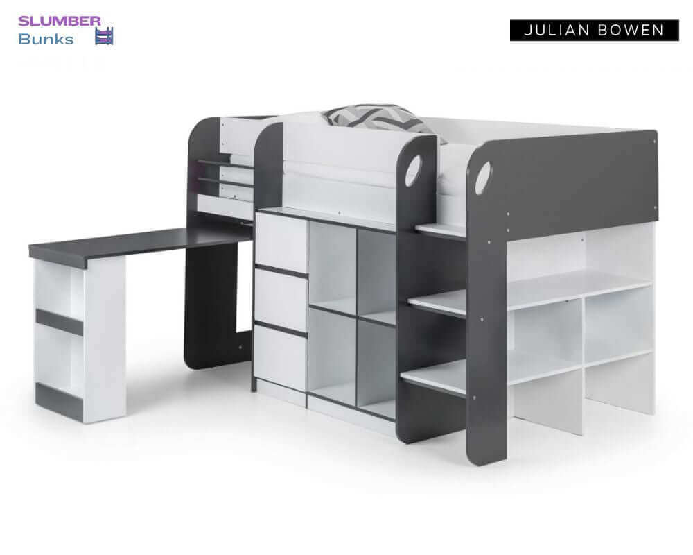 Julian Bowen Saturn Mid-sleeper Bunk Bed - Charcoal/White - Front Side View - White Background