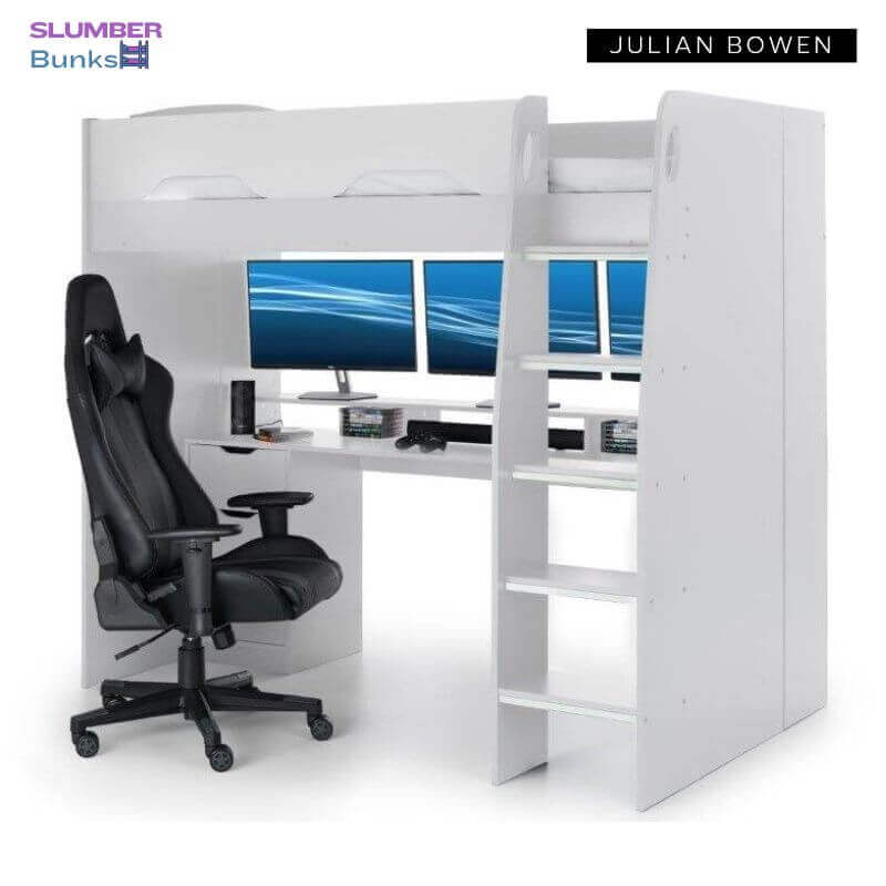 Julian Bowen Mercury Pc Gaming High-sleeper - White Bed - Front Side View - White Background