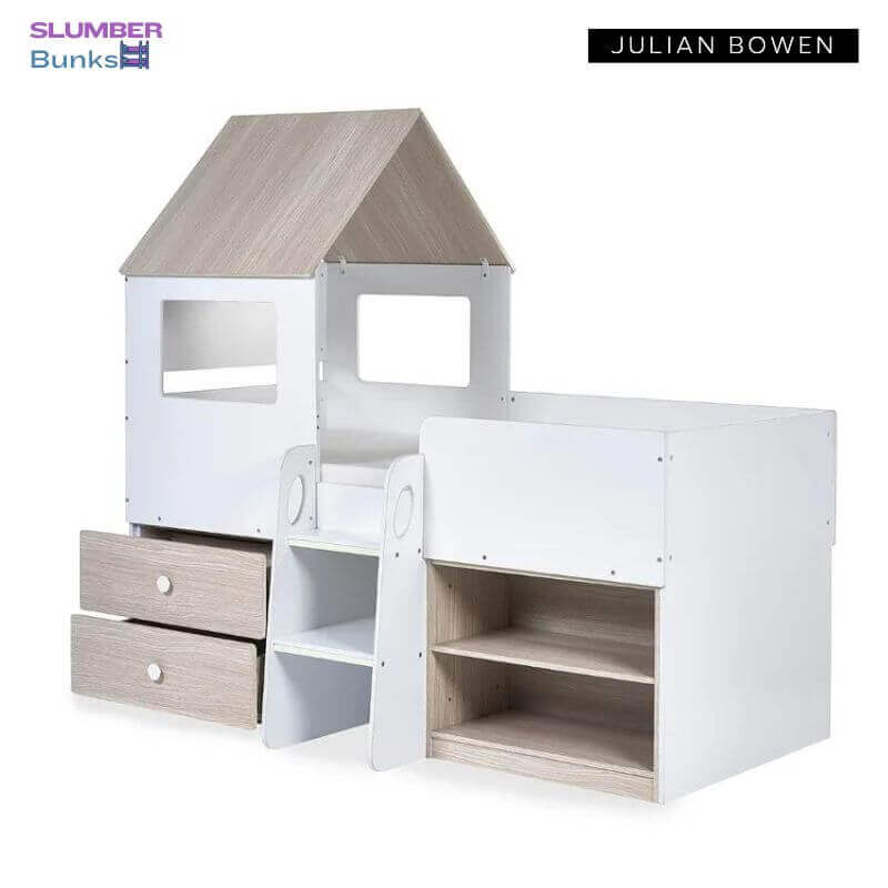 Julian Bowen Orpheus House Themed Mid-sleeper Bed - Pale wood/White - Front Side View - White Background