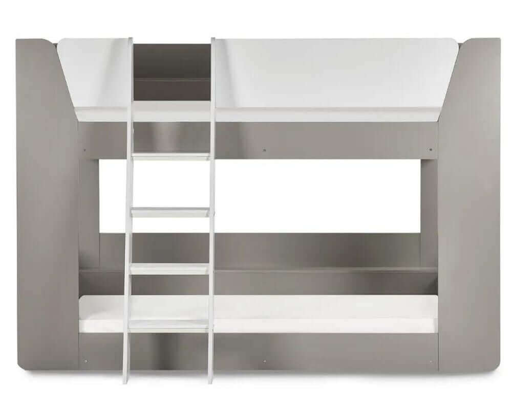  Front view of a light grey and white bunk bed - White Background