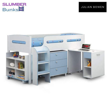 Julian Bowen Kimbo Cabin Bed - Blue/White - Front Side View - White Background