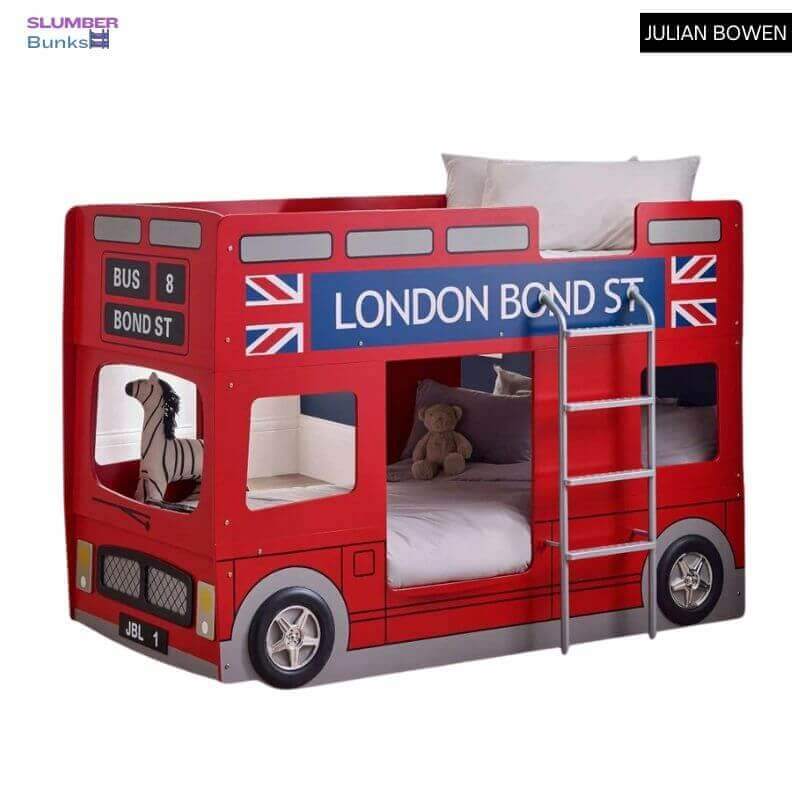 Julian Bowen London Bus Bunk Bed - Red London Bus - Front View - White Background