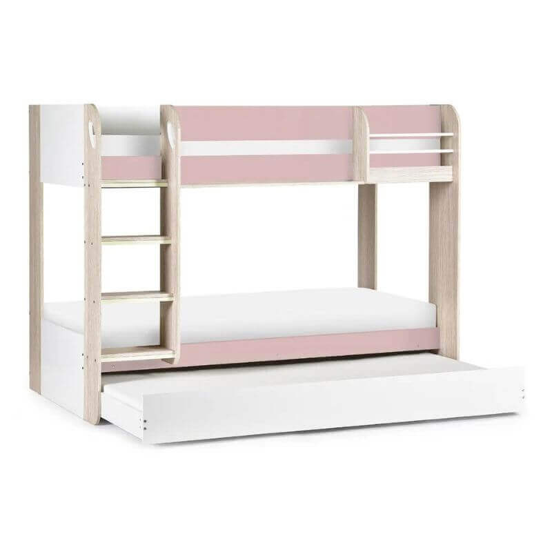 Julian Bowens Mars Bunk Bed & Underbed - Pastel Pink Bunk - Front View - White Background