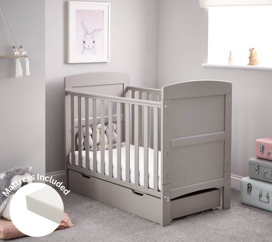 Obaby Grace Mini Cot Bed, Under Drawer + Fibre Mattress - Bedroom View