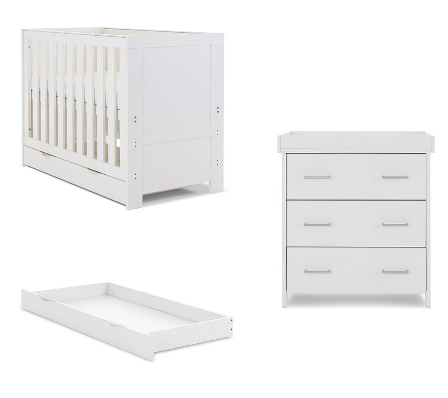 Obaby Nika Mini 3 Piece Cot Bed Room Set & Underdrawer