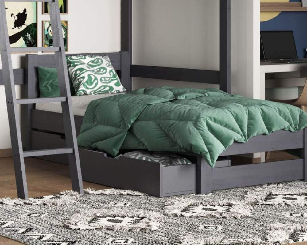 Grey Under bed draws in use - bedroom setting