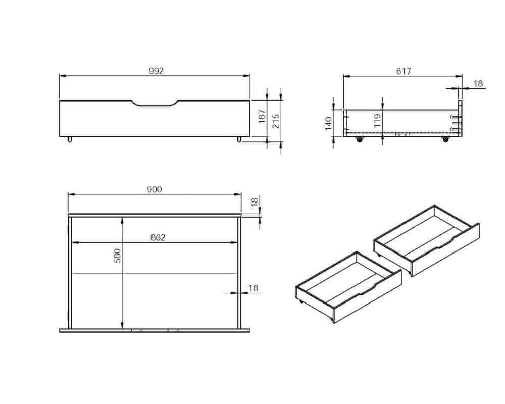 Under Bed Size and Dimension Drawing