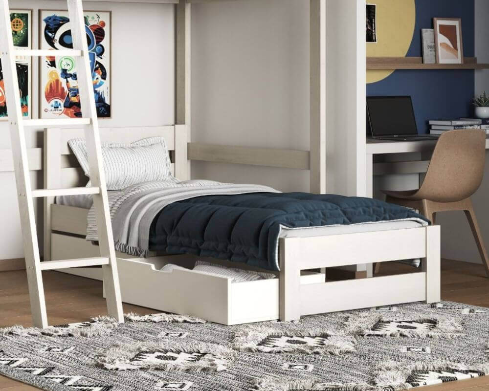 White Under bed draws in use - bedroom setting