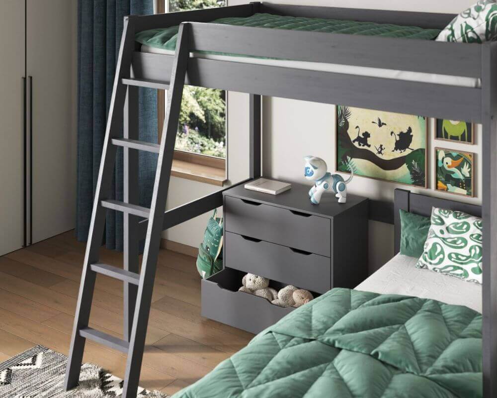 Grey Studio Loft Bed Double High Sleeper - Bedroom Setting