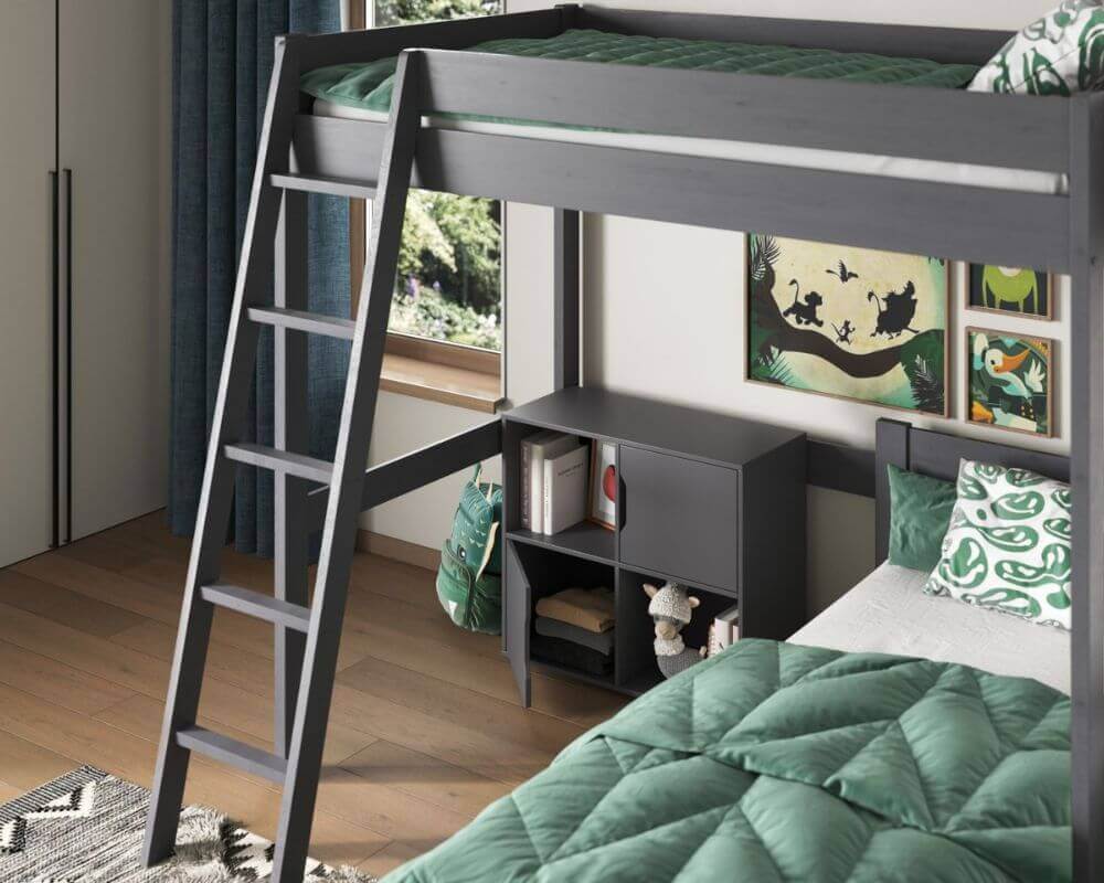 Grey Studio Loft Bed Double High Sleeper - Bedroom Setting